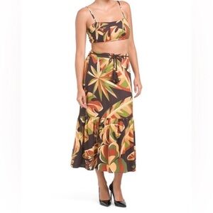 House of Harlow 1960 NWT Linen Blend Tropical Midi Skirt & Crop Top Set Small
